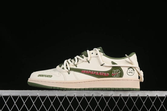 Nike Travis Scott x Fragment Design x Air Jordan 1 Low OG SP AJ1 UN Collaboration Green Swoosh Lace-Up Low-Top Casual Sneakers - DM6868-097