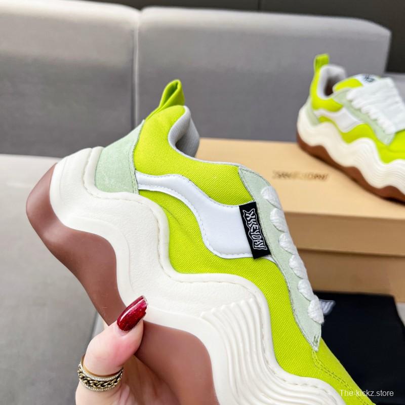 2025 Women HEYDAY Yellow White Green Canvas Leather Wave Bread Sneakers KFY00260