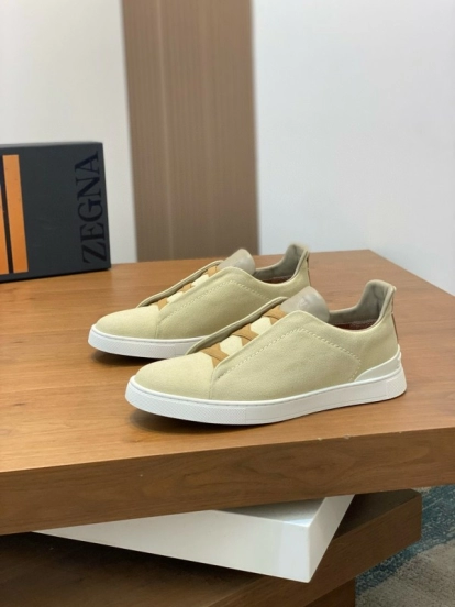 2024 Unisex Ermenegildo Zegna Beige Leather Fabric Sneaker MJ00280