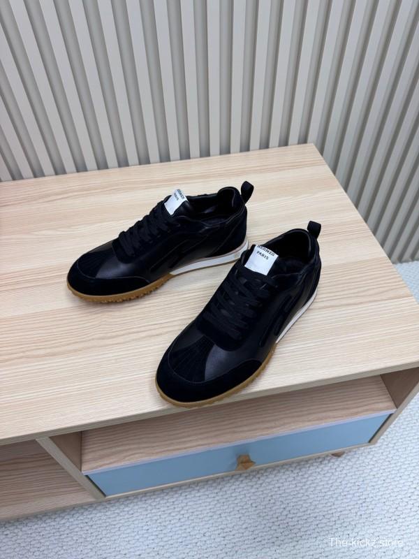 2025 Unisex Hermès Black Brown Suede Goat Leather Down Fabric Sneakers Top Version KFY00300