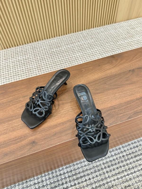 2025 Women Loewe Black Leather Heels LY00250