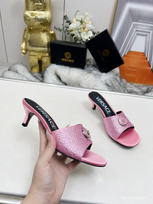 2025 Women VERSACE Pink Leather Sandals MJ00230