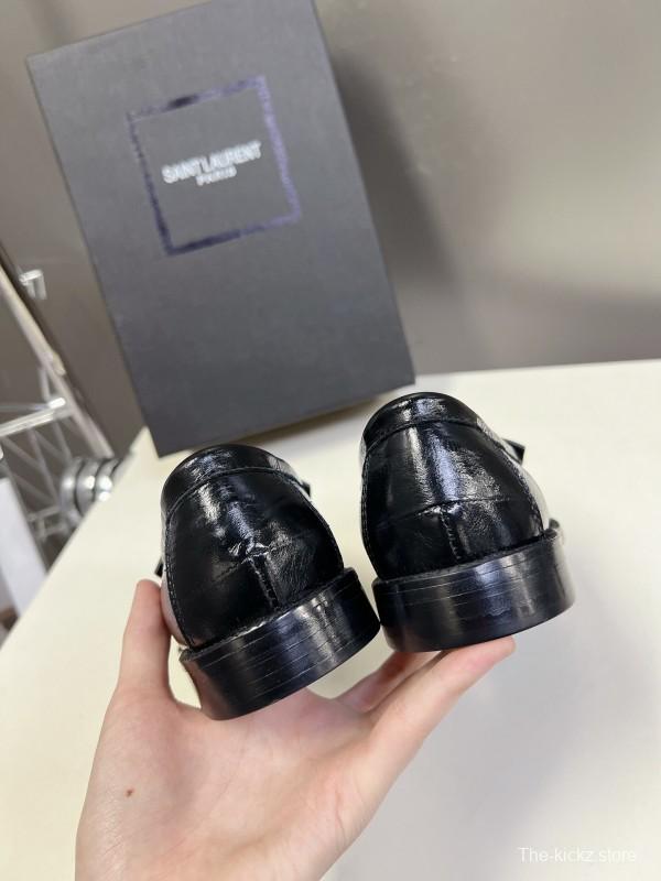 2025 Women Yves Saint Laurent Black Leather Loafers