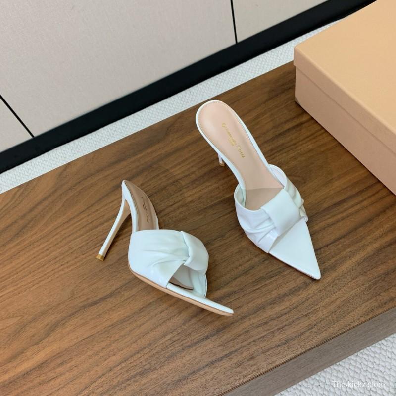 2025 Women Gianvito Rossi White Leather Pointed Toe High Heel Mule