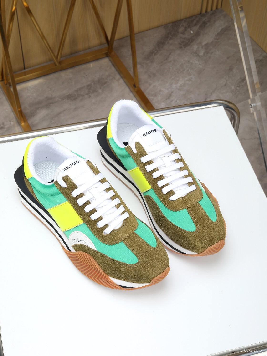 2025 Unisex TOM FORD Green Yellow Suede Nylon Sneakers LY00360(F)/LY00370(M)