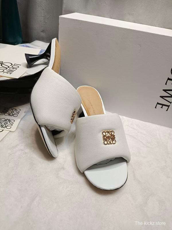2025 Women Loewe White Leather Slide Heels LY00270