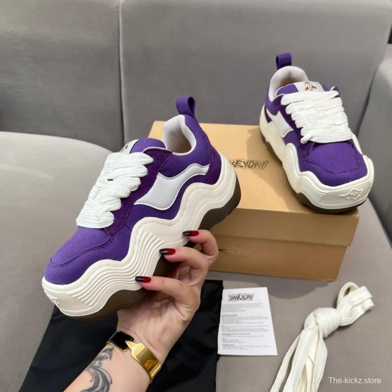 2025 Unisex HEYDAY Purple White Canvas Leather Sneakers Wave Sole KFY00260