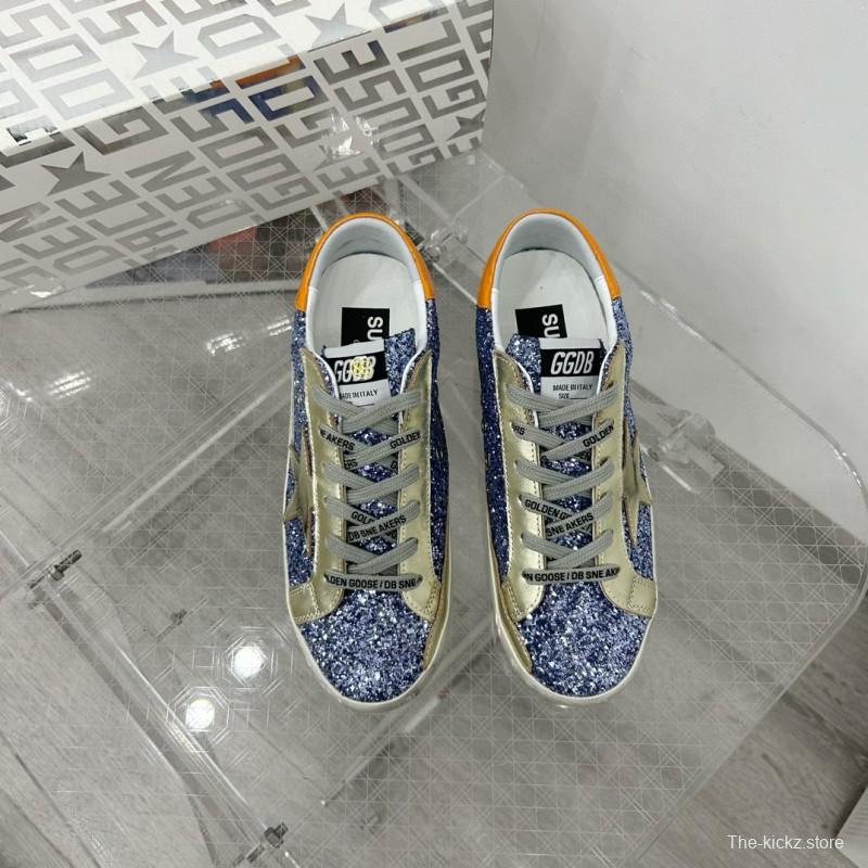 2025 Women GGDB Blue Silver Leather Glitter Low Top Sneakers