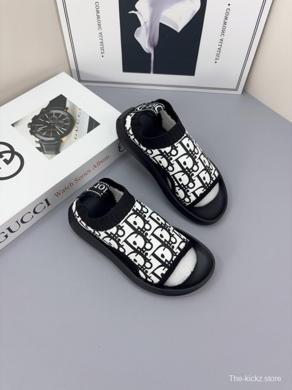 2025 Kids Dior Black White Fabric Sandals