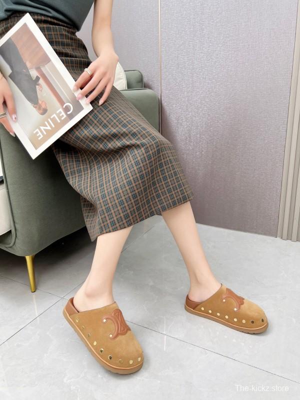 2025 Slippers Celine Brown Suede Leather Slippers LY00240