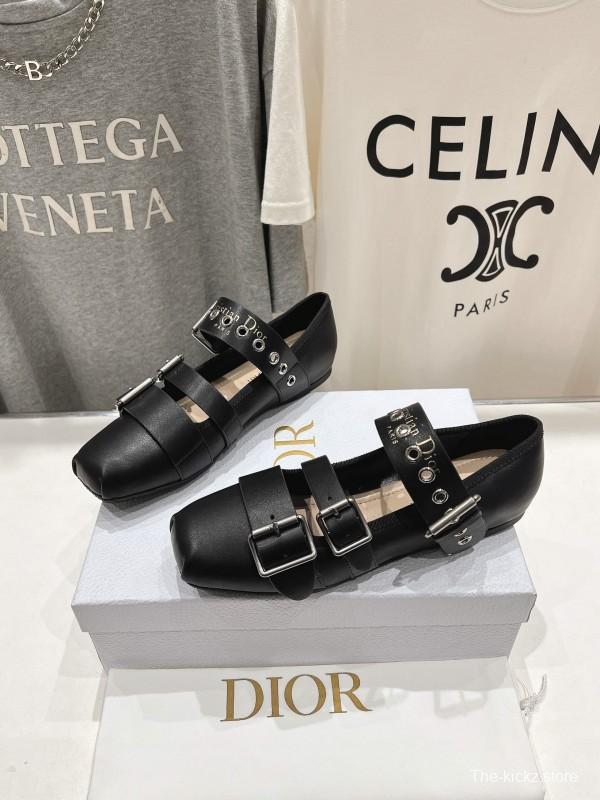 2025 Women Dior Black Leather Mary Jane Buckle KFY00300