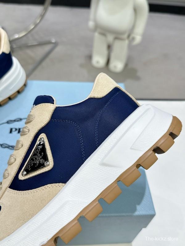 2025 Unisex Prada Blue Beige Suede Leather Sneakers KFY00310