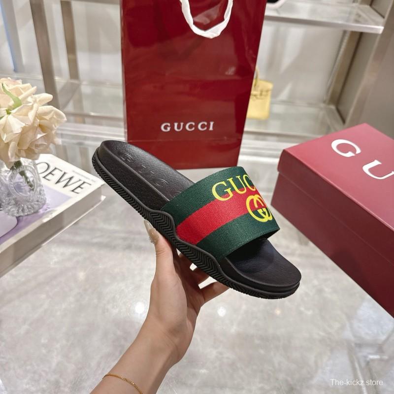 2025 Gucci Green Red Black Rubber Slippers