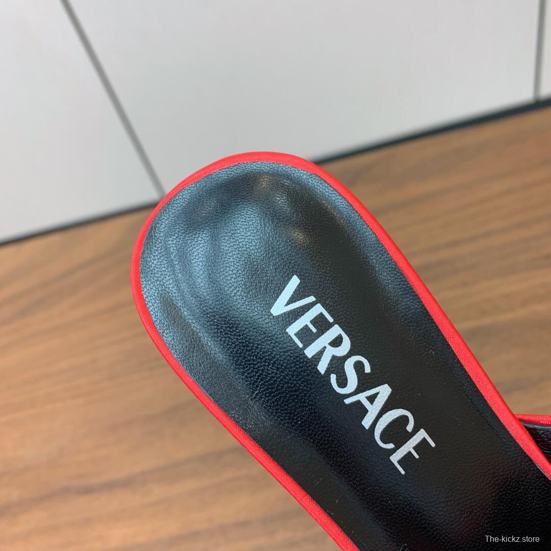 2025 Women VERSACE Red Leather Suede Slip-on Sandals