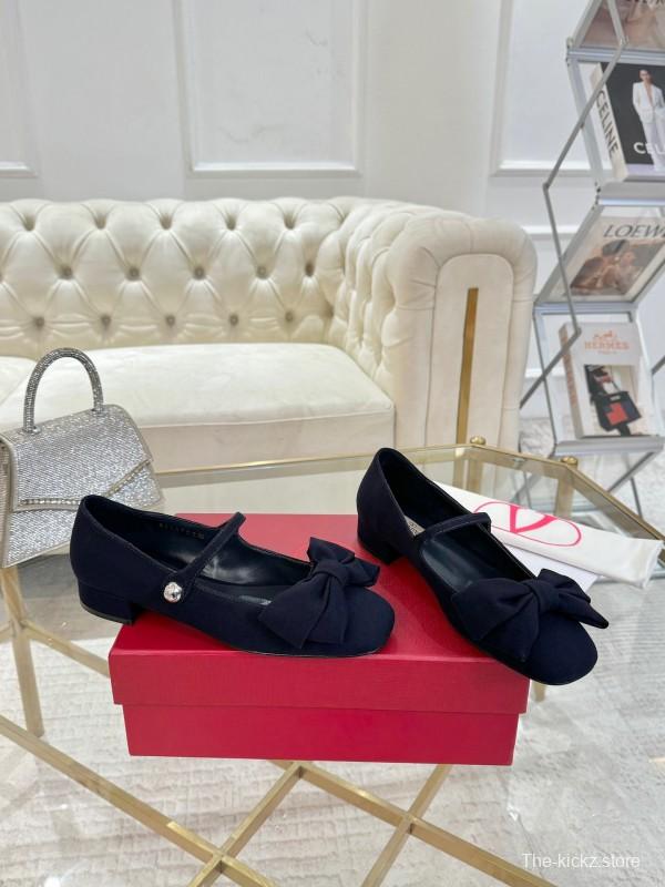 2025 Women Valentino Black Fabric Mary Jane Bow LY00300