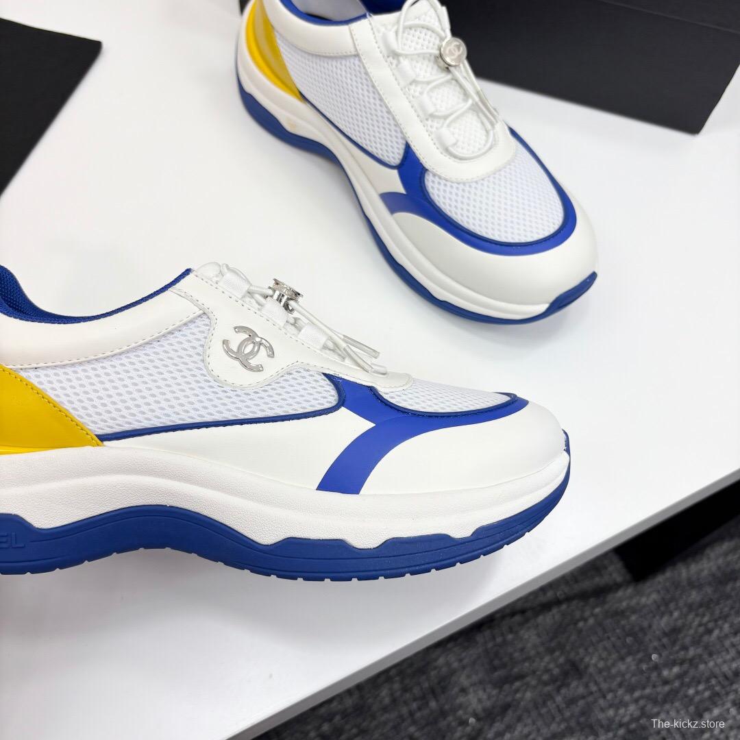 2025 Unisex Chanel White Blue Yellow Silk Leather Casual Sneakers Sports Shoes