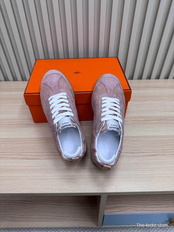 2025 Women Hermès Pink Suede Sneakers LY00310