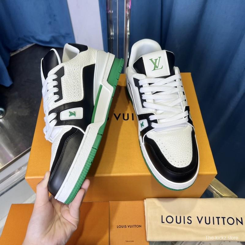 2025 Unisex Louis Vuitton White Black Green Leather Trainer