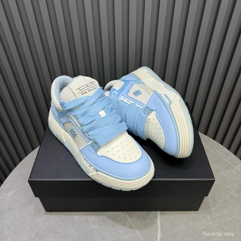 2024 Unisex Amiri Light Blue White Leather Mesh Sneakers MJ00360