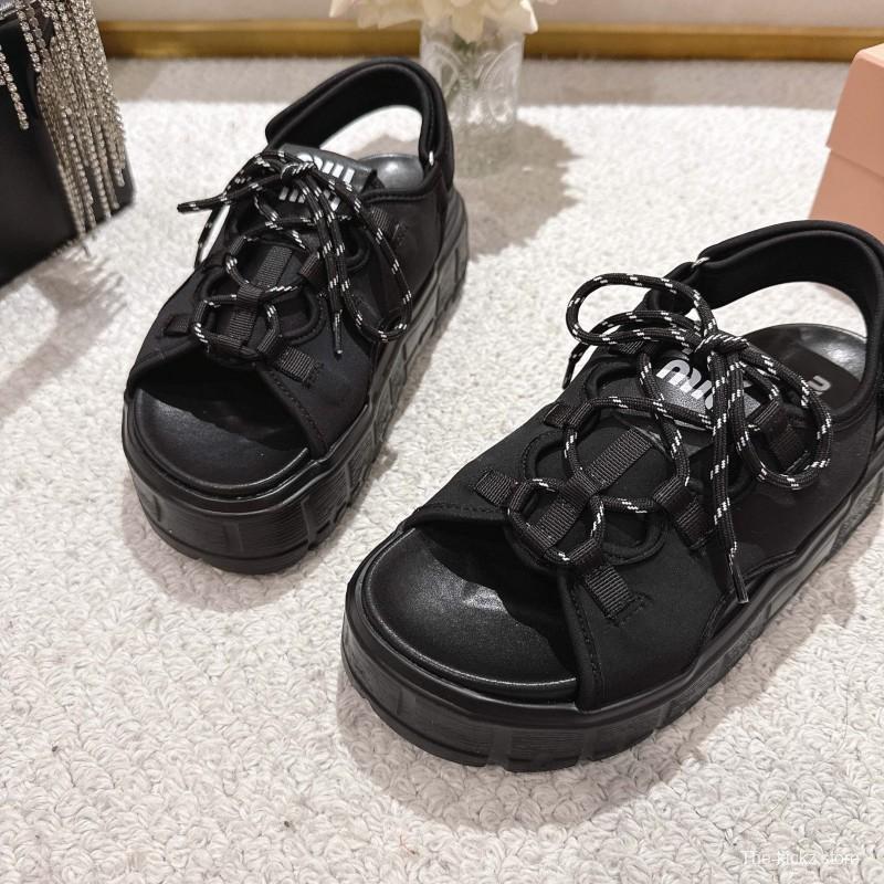 2025 Women Miu Miu Black Lycra Sandals LY00280