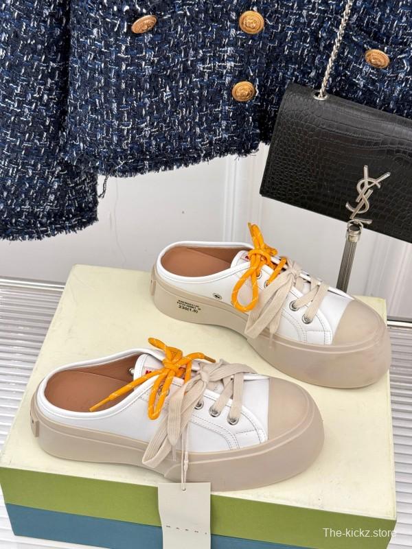 2025 Women Yves Saint Laurent White Leather Low-Top Platform Sneakers Yellow Laces Casual Chic YSL1234 (F)