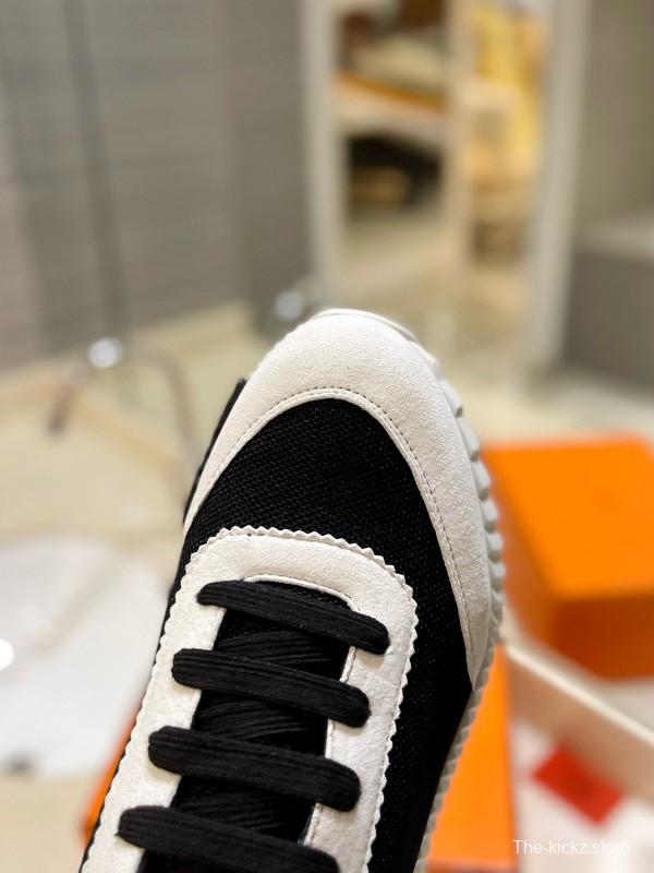 2024 Unisex Hermès Black White Knitted Leather Sneakers