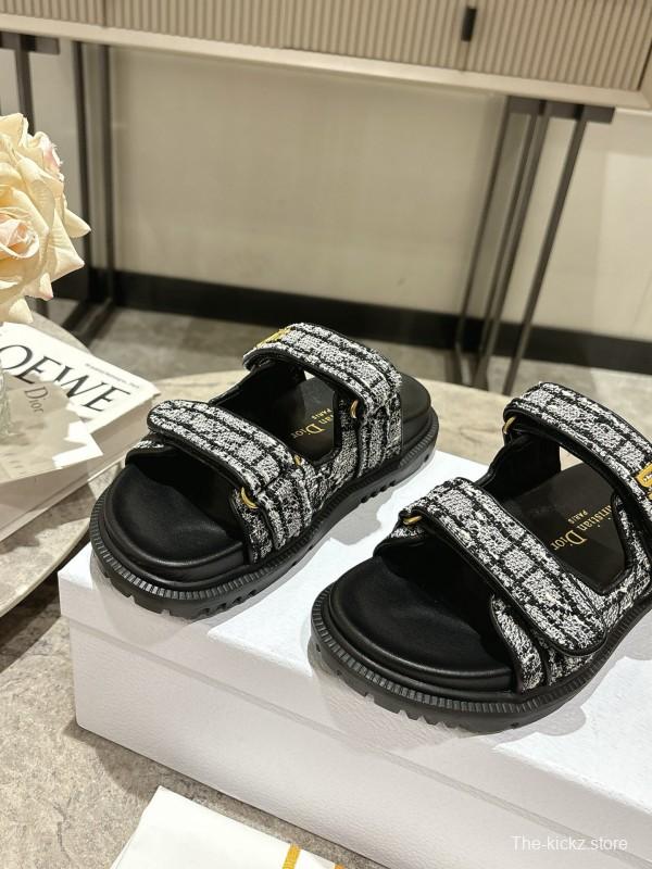 2025 Women Dior Black White Fabric Sandals KFY00300