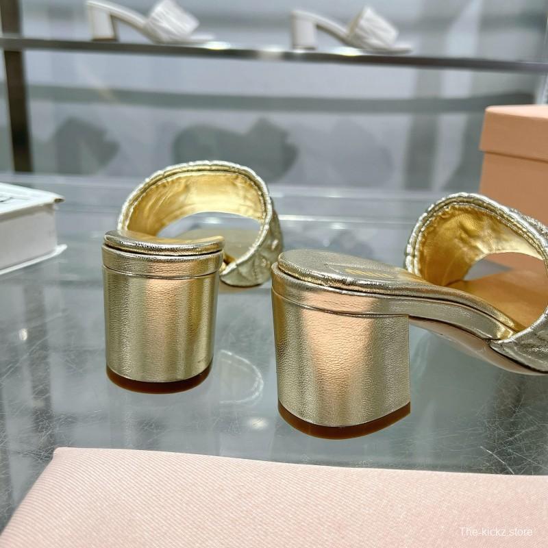 2025 Women Miumiu Gold Leather Sandals