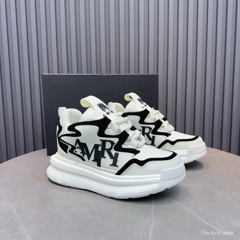 2024 Unisex Amiri White Black Mesh Leather Sneakers MJ00410