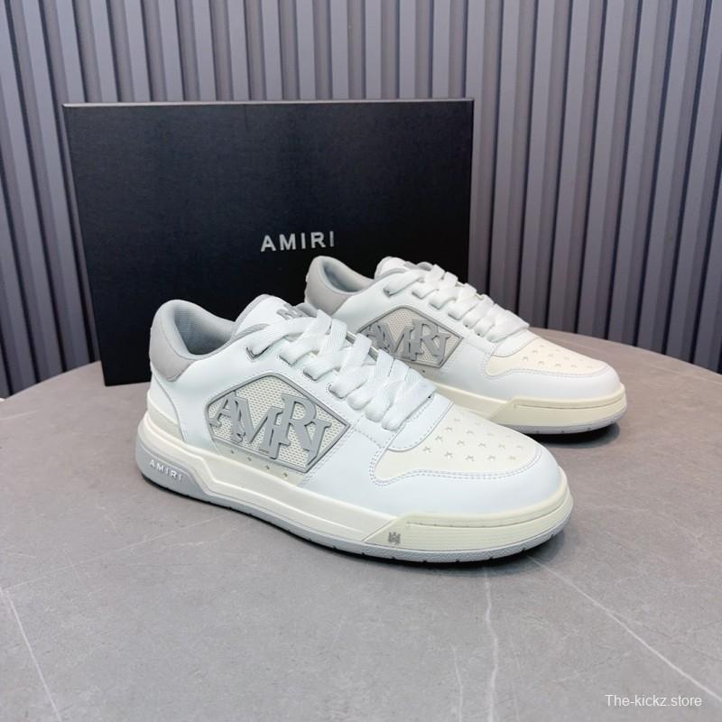 2025 Unisex Amiri White Grey Leather Sneakers MJ00360