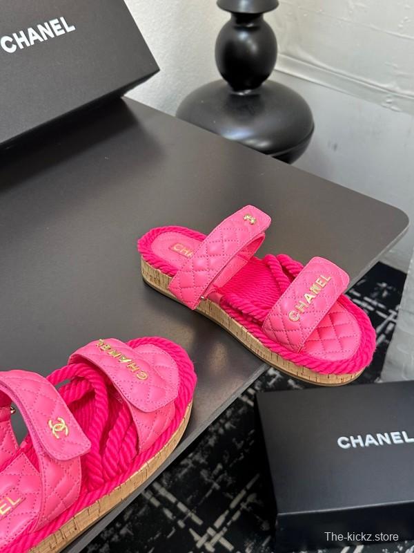 2025 Slippers Chanel Pink Quilted Fabric Espadrille LY00250