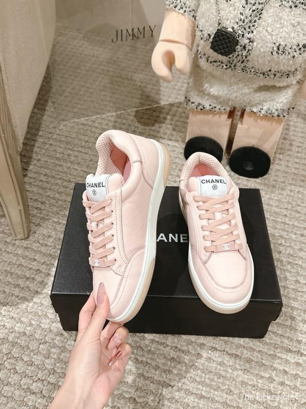2025 Women Chanel Pink Leather Sneakers