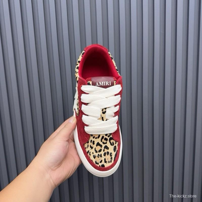 2024 Unisex Amiri Red Leopard Suede Leather Sneakers MJ00300