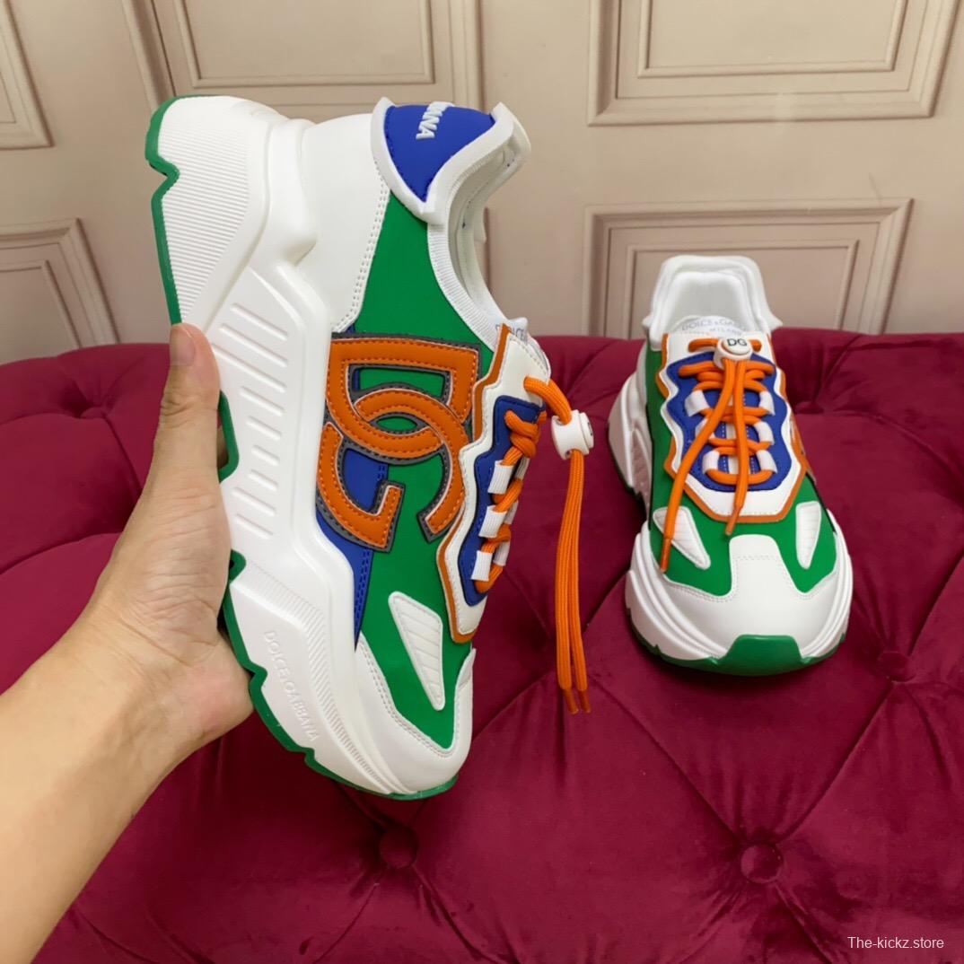 2025 Unisex Dolce & Gabbana Green Blue Orange Leather Lycra Sneakers DG