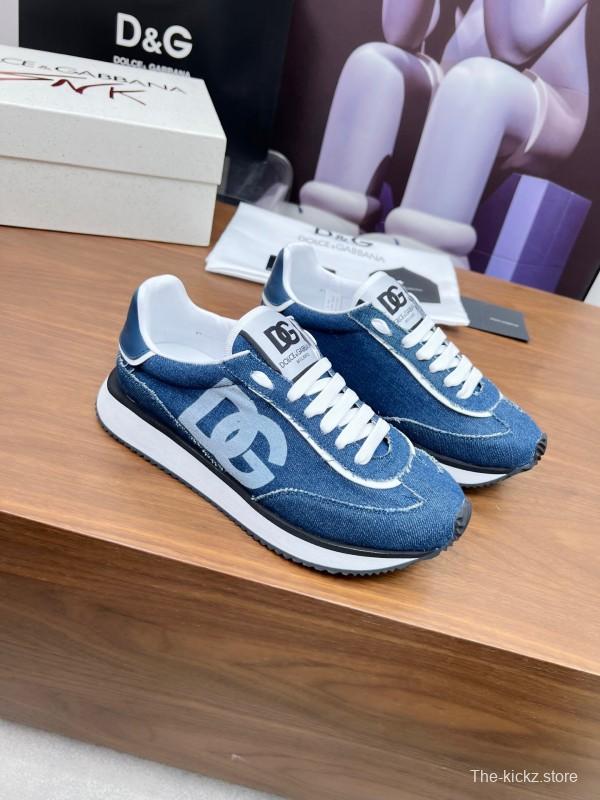 2025 Unisex Dolce & Gabbana Blue Denim Leather Sneakers LY00300
