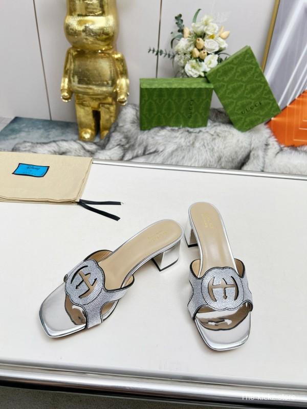 2025 Women Gucci Silver Leather Slippers MJ00190