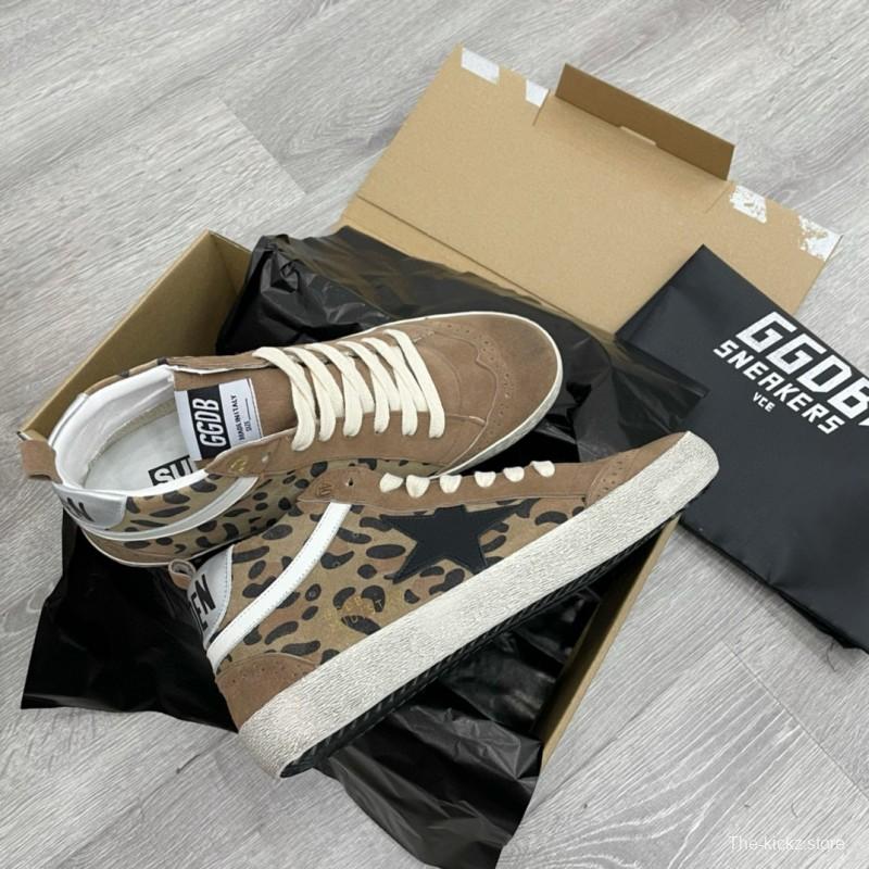 2024 Unisex GGDB Beige Brown Leopard Suede Leather High Top Sneakers MJ00300