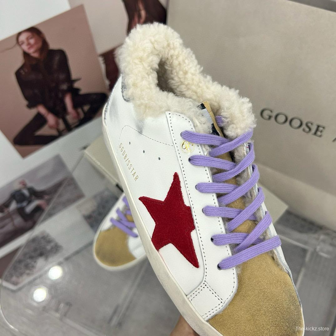 2025 Women GGDB White Red Shearling Leather Sneakers