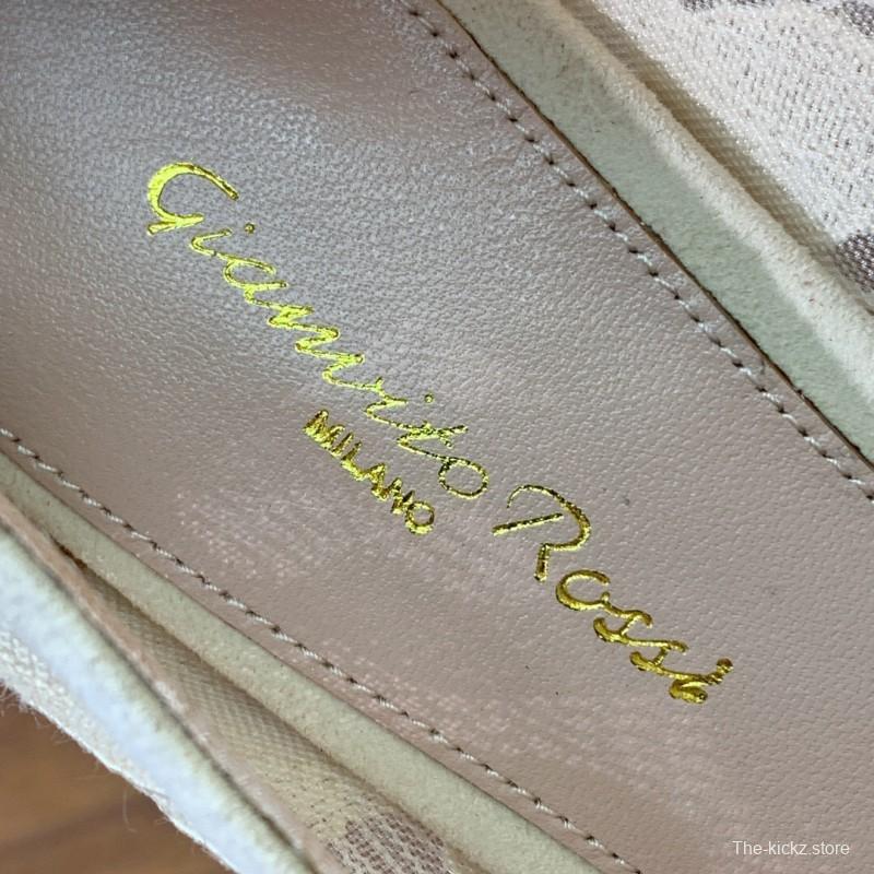 2025 Women Gianvito Rossi White Lace Leather Pumps KFY00280