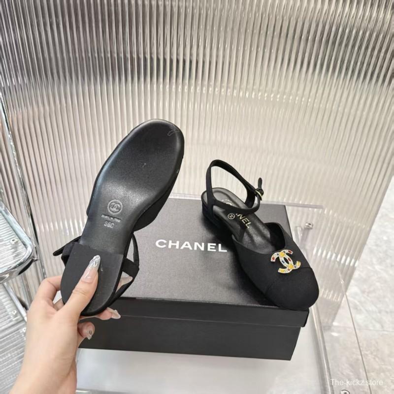 2025 Women Chanel Black Fabric Slingback Sandals