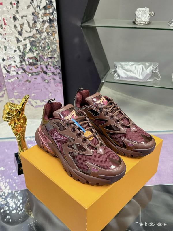 2025 Men Louis Vuitton Brown Mesh Leather Sneakers MJ00420