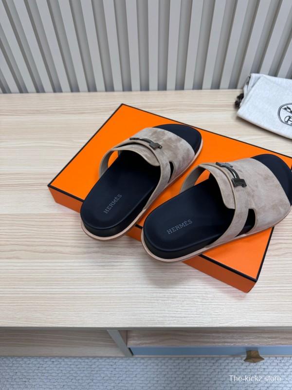 2025 Slippers Hermès Sand Beige Suede Double Strap