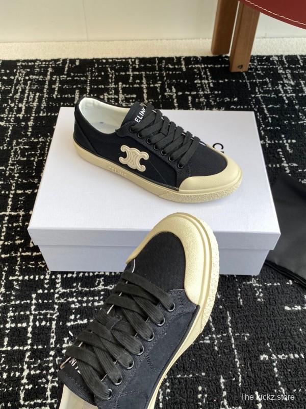 2025 Women Celine Black White Canvas Sneakers CR-03