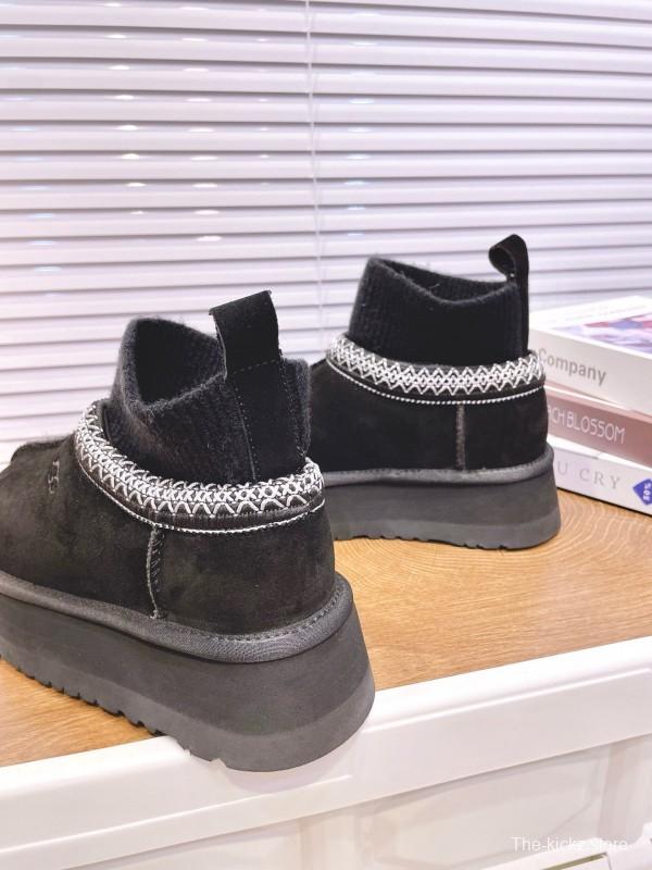 2024 Women UGG Black Suede Knit Sock Snow Boots MJ00230