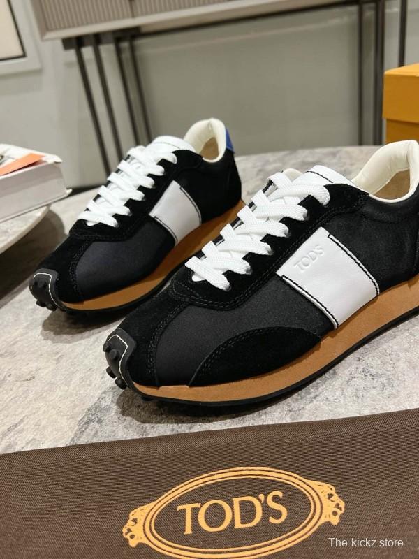 2025 Women TOD'S Black White Nylon Calfskin Sneakers