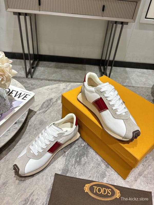 2025 Women TOD'S White Red Leather Suede Sneakers