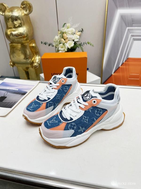 2025 Unisex Louis Vuitton Blue Orange White Leather Mesh Rubber Sneakers Monogram LY00340