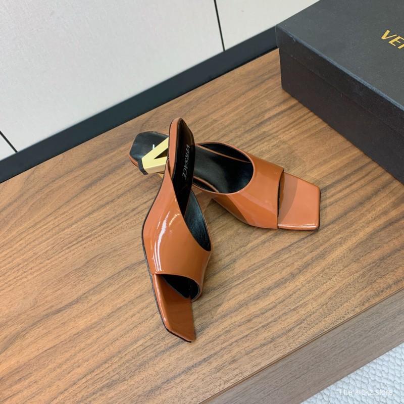2025 Women VERSACE Brown Patent Leather Slippers