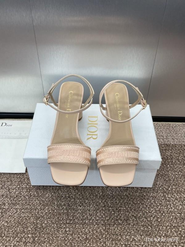 2025 Women Dior Beige Calfskin Heel Embroidery KFY00280