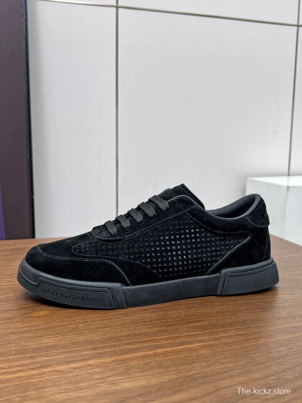 2025 Men Dolce & Gabbana Black Suede Leather Casual Sneakers LY00280